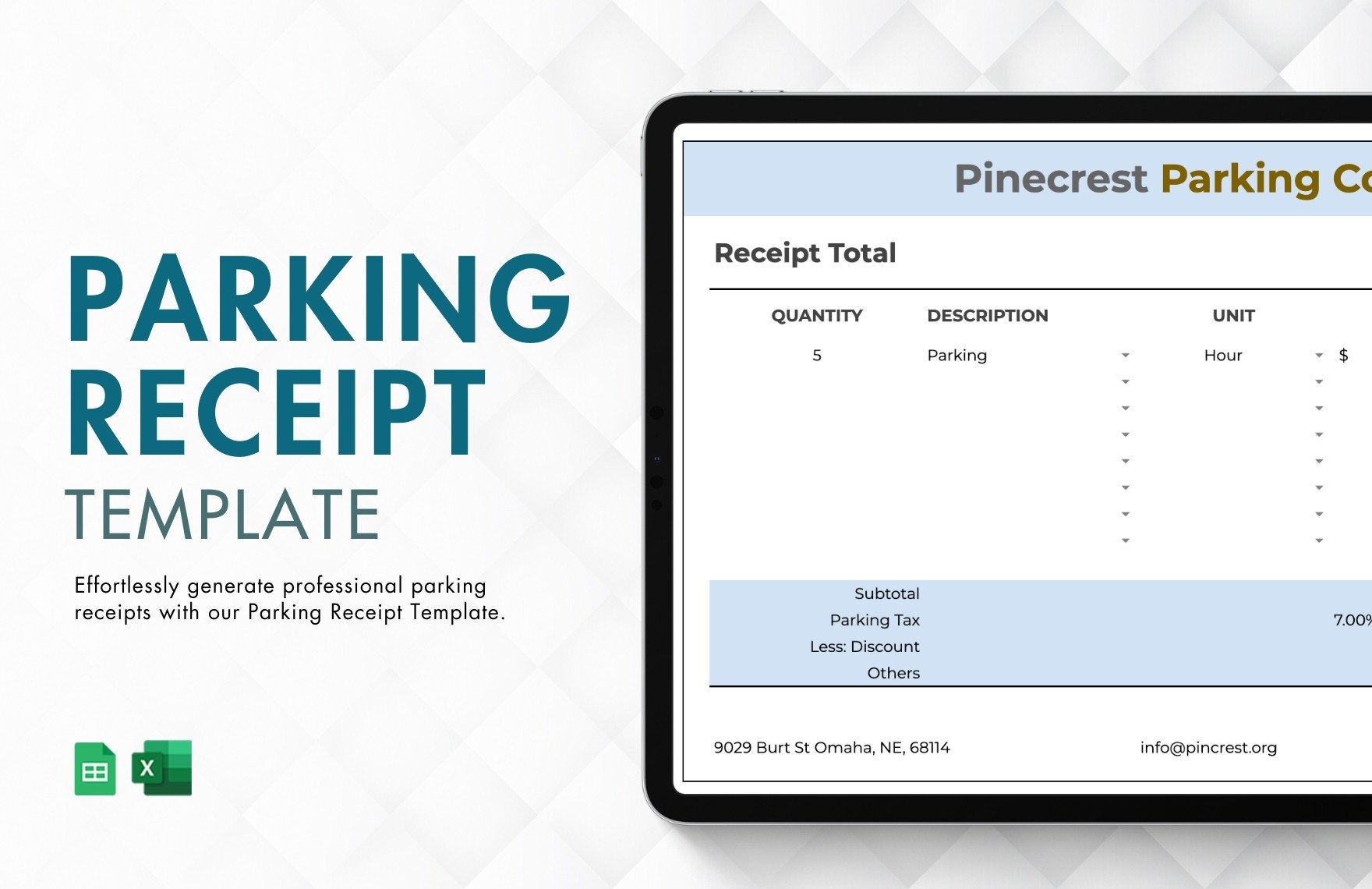 Parking Receipt Template in Excel, Google Sheets