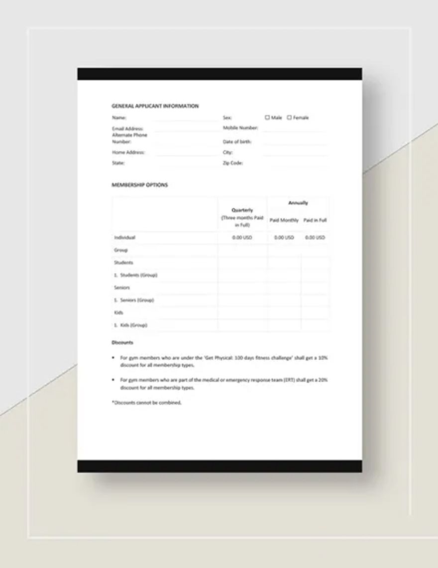 Standard Gym Membership Contract Template