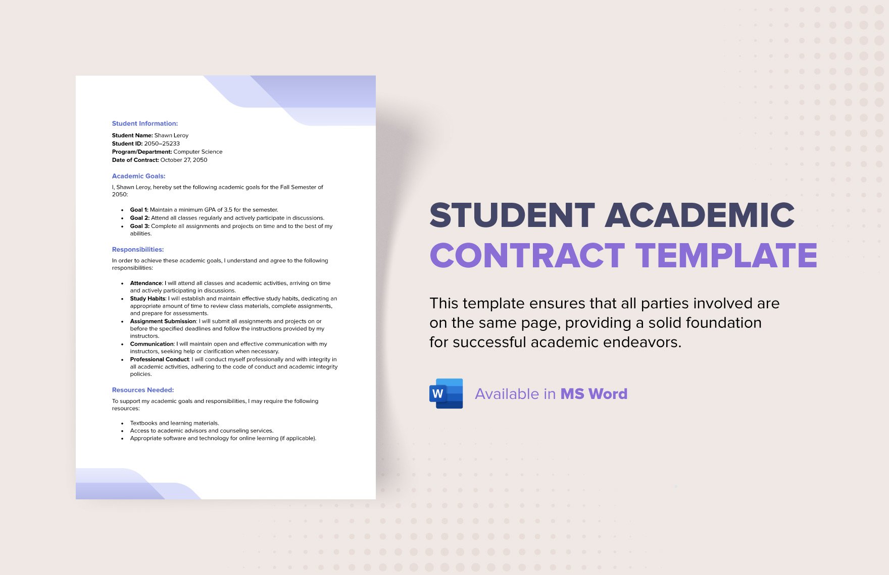 Free Student Academic Contract Template in Word