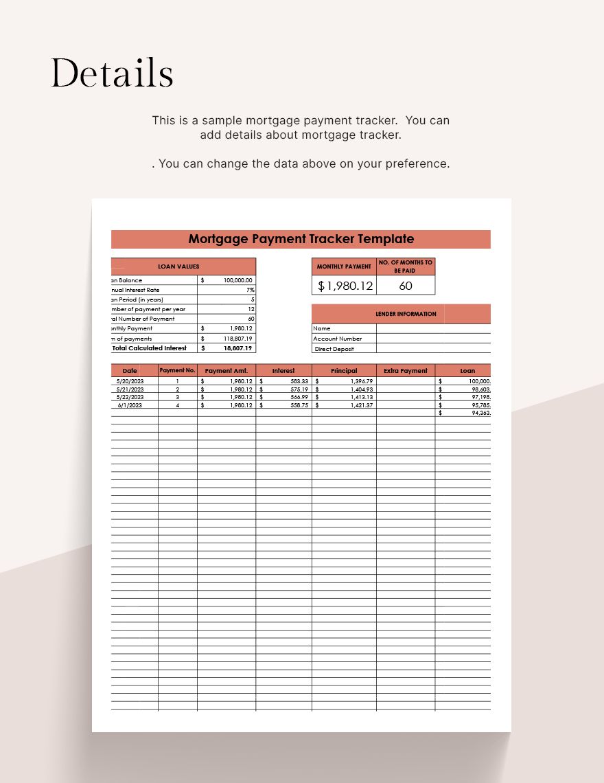 Mortgage Payment Tracker Template