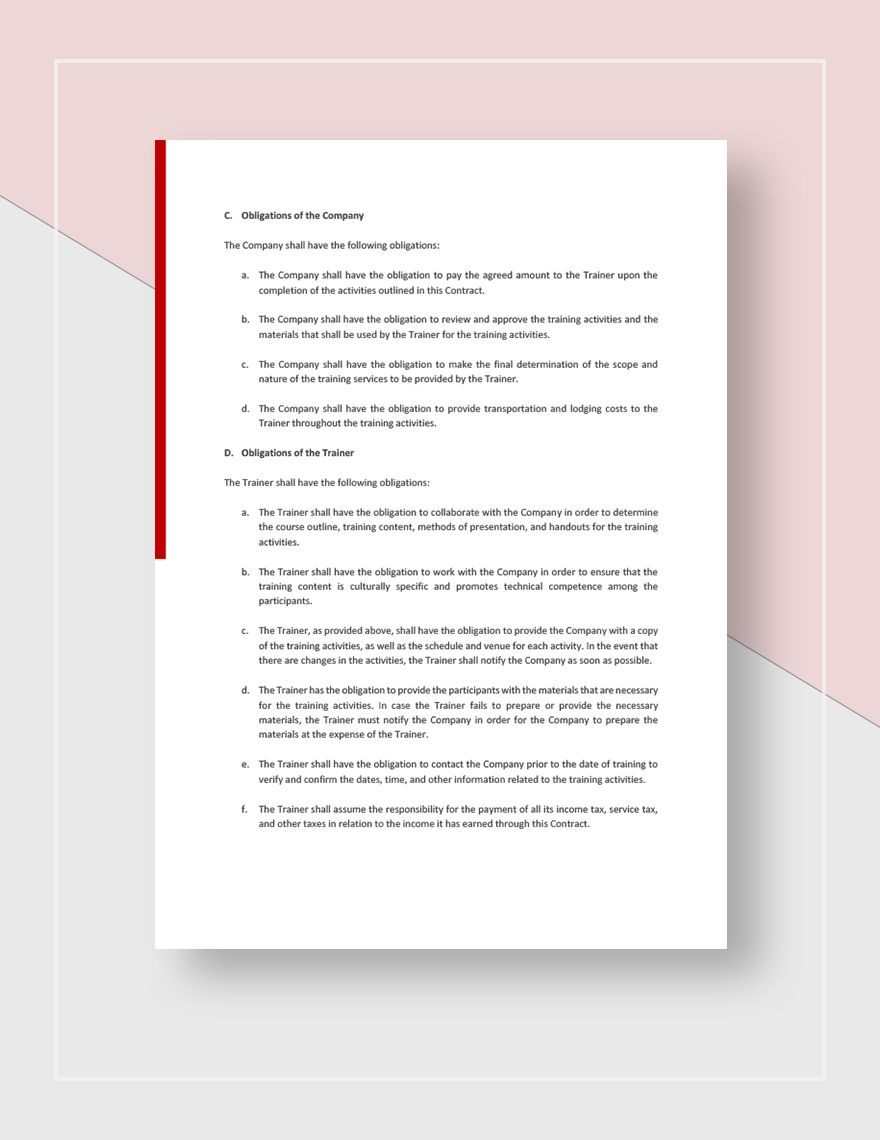 Training Consultant Contract Template