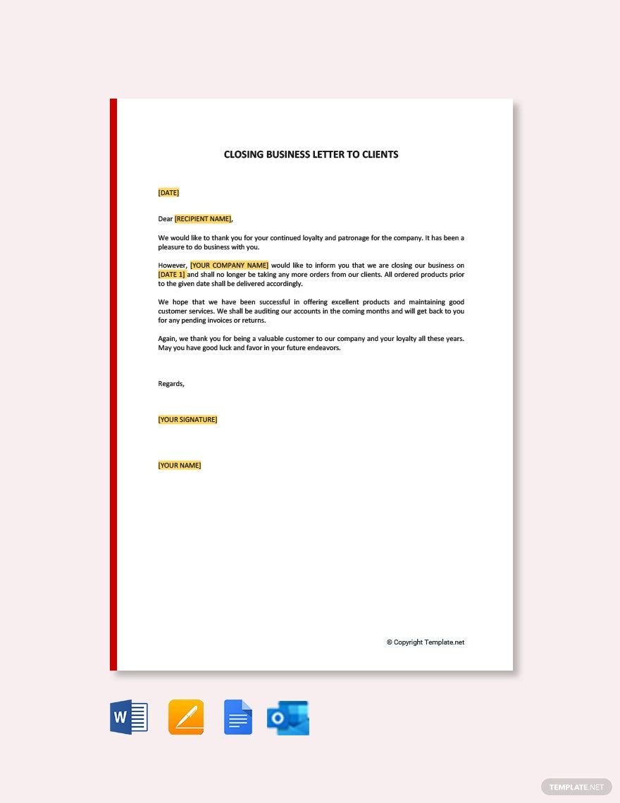 Closing Business Letter to Clients in Word, Google Docs, PDF, Apple Pages