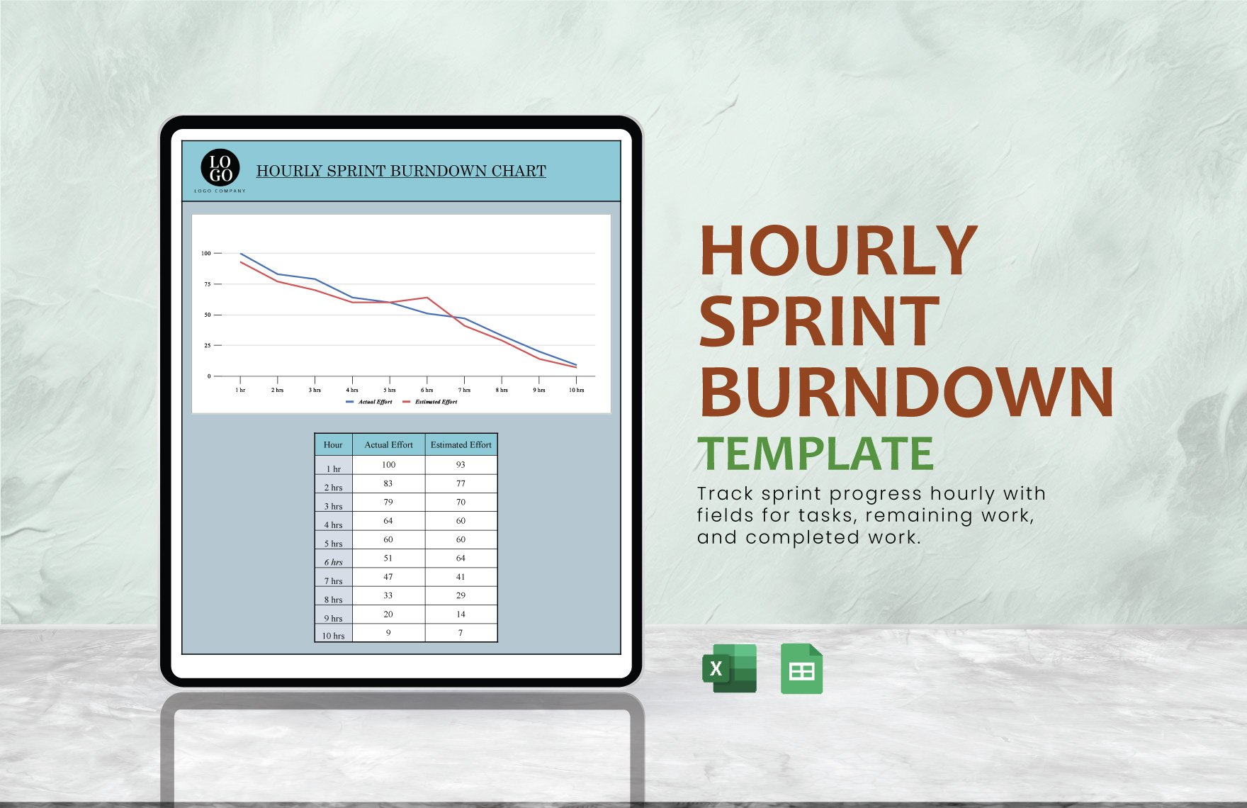 Hourly Sprint Burndown Chart in Excel, Google Sheets