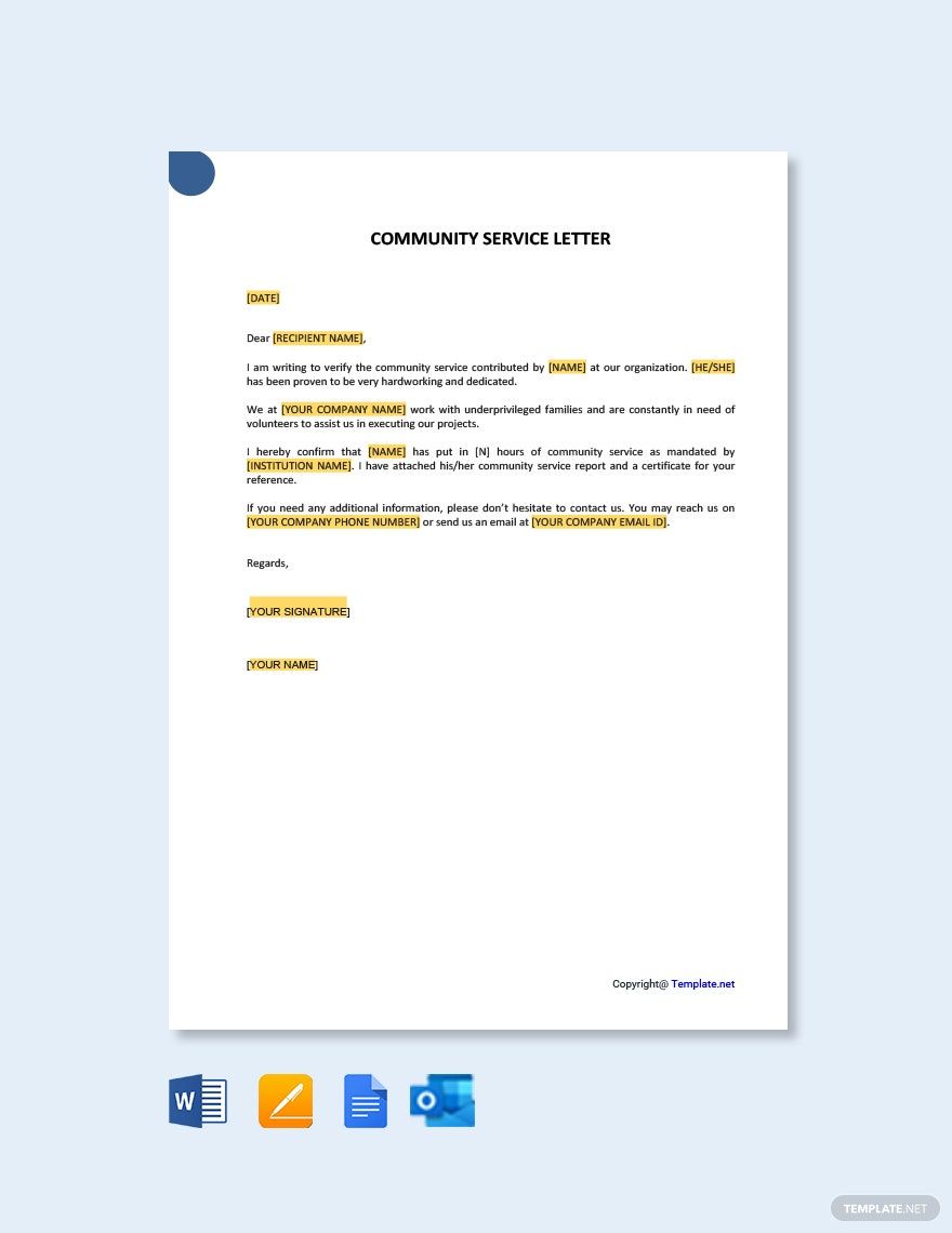 Community Service Recommendation Letter Template Google Docs Word Apple Pages PDF 