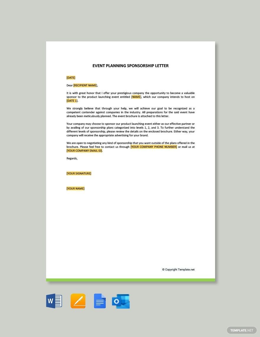 Event Planning Sponsorship Letter in Word, Google Docs, PDF, Apple Pages