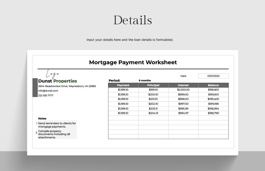 Mortgage Payment Worksheet