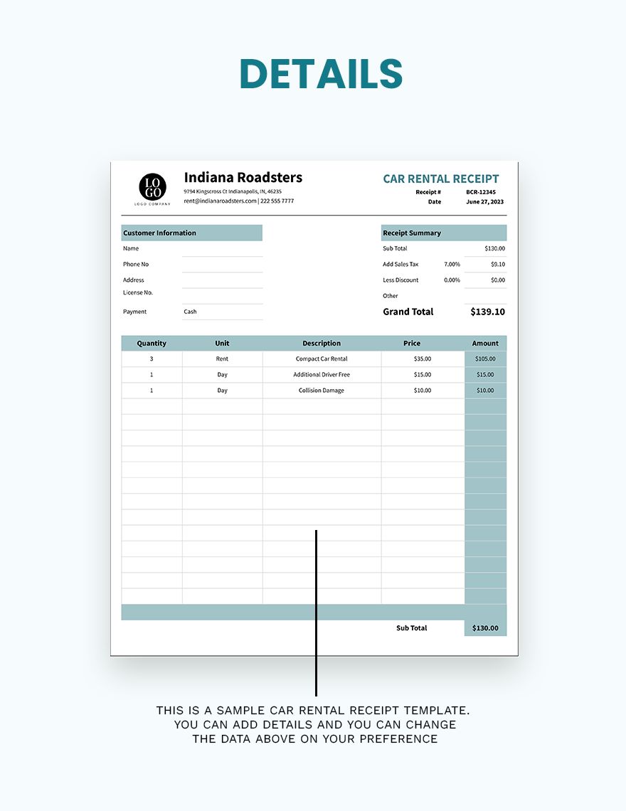 Budget Rental Car Receipt Download in Excel, Google Sheets