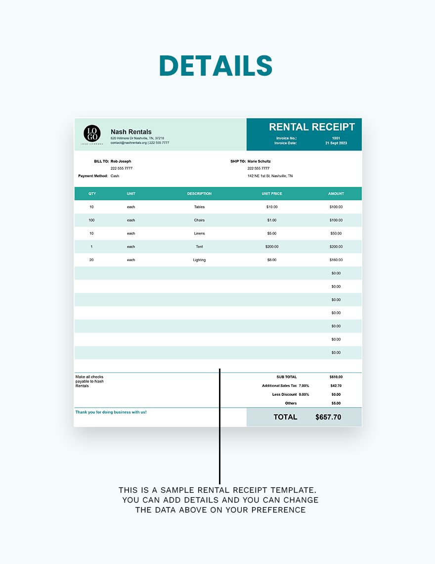 Rental Receipt Form - Google Sheets, Excel | Template.net