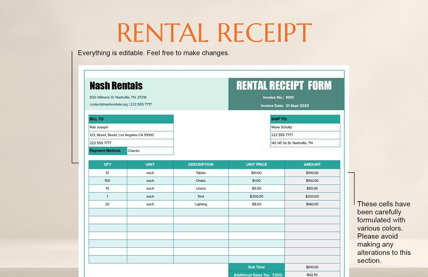 Rental Receipt Form