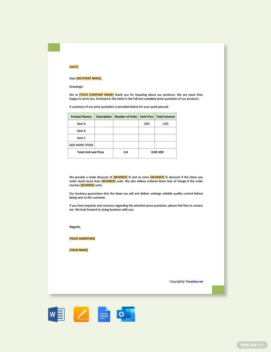Price Quotation Letter Template