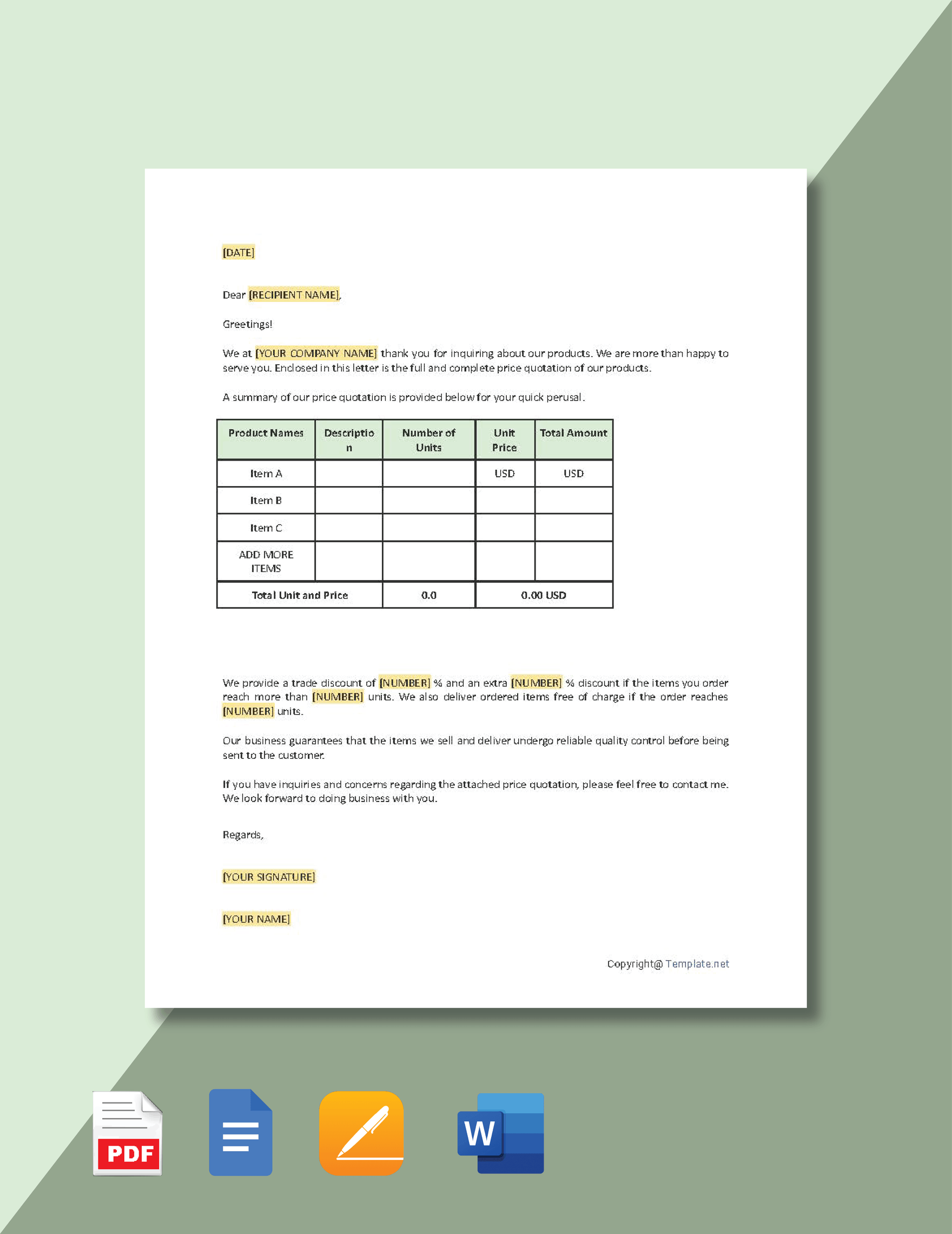 Price Quotation Letter Template