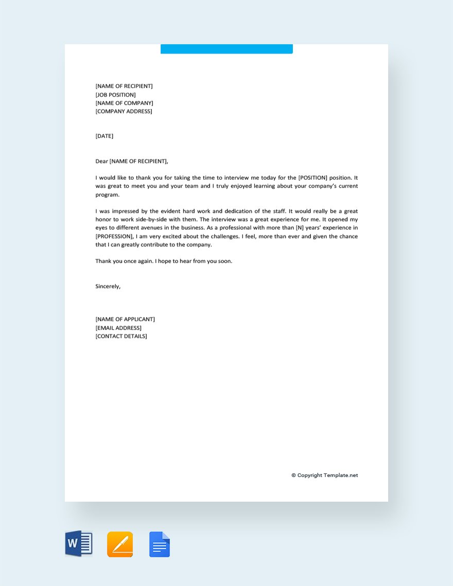 Professional Thank You Letter After Interview Template