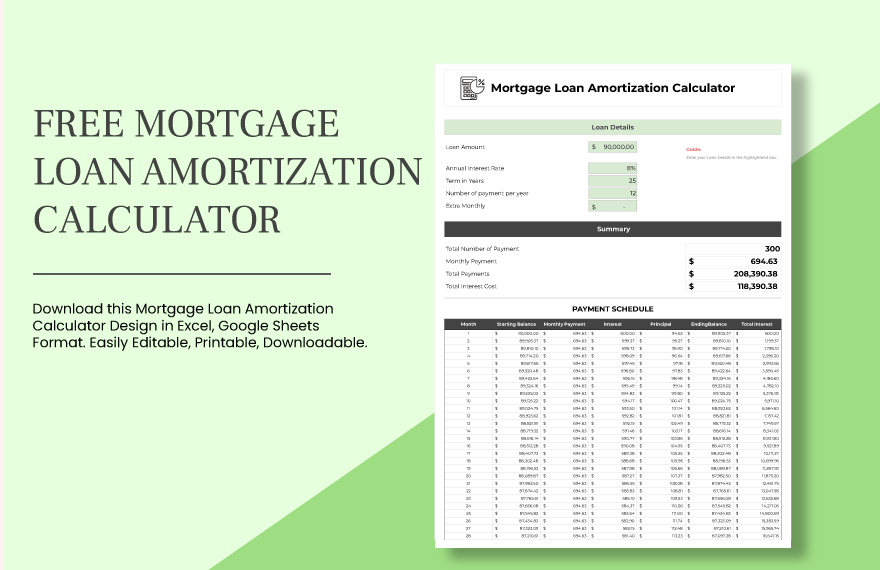 Free Mortgage Loan Amortization Calculator