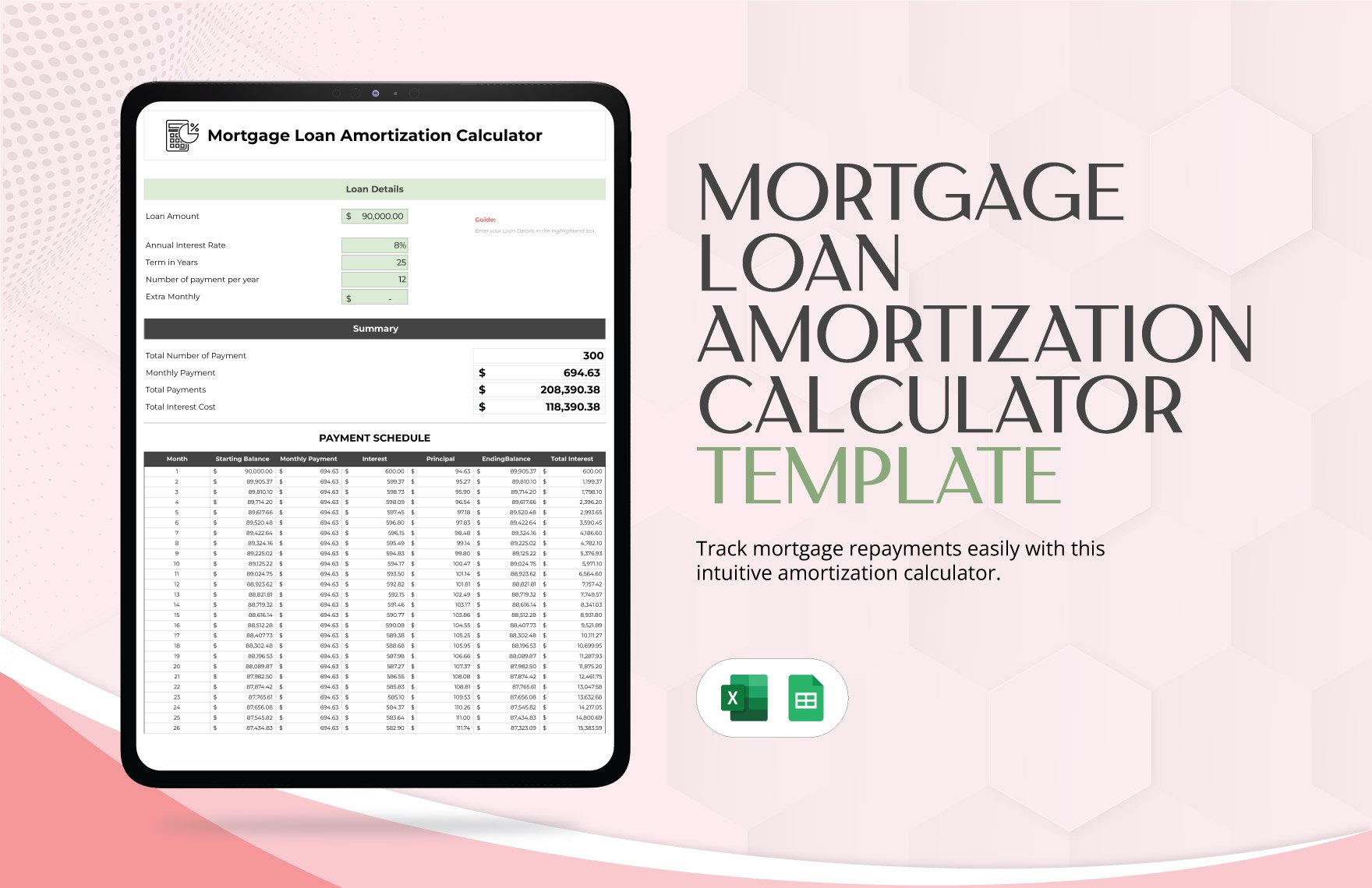 Free Mortgage Loan Amortization Calculator in Excel, Google Sheets