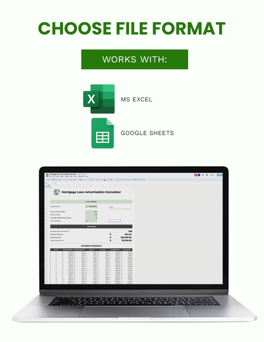 Mortgage loan amortization calculator google sheets excel template