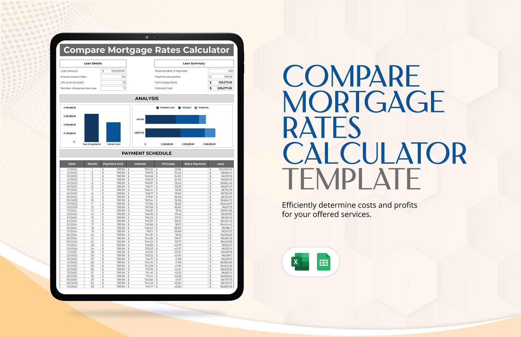 Compare Mortgage Rates Calculator in Excel, Google Sheets