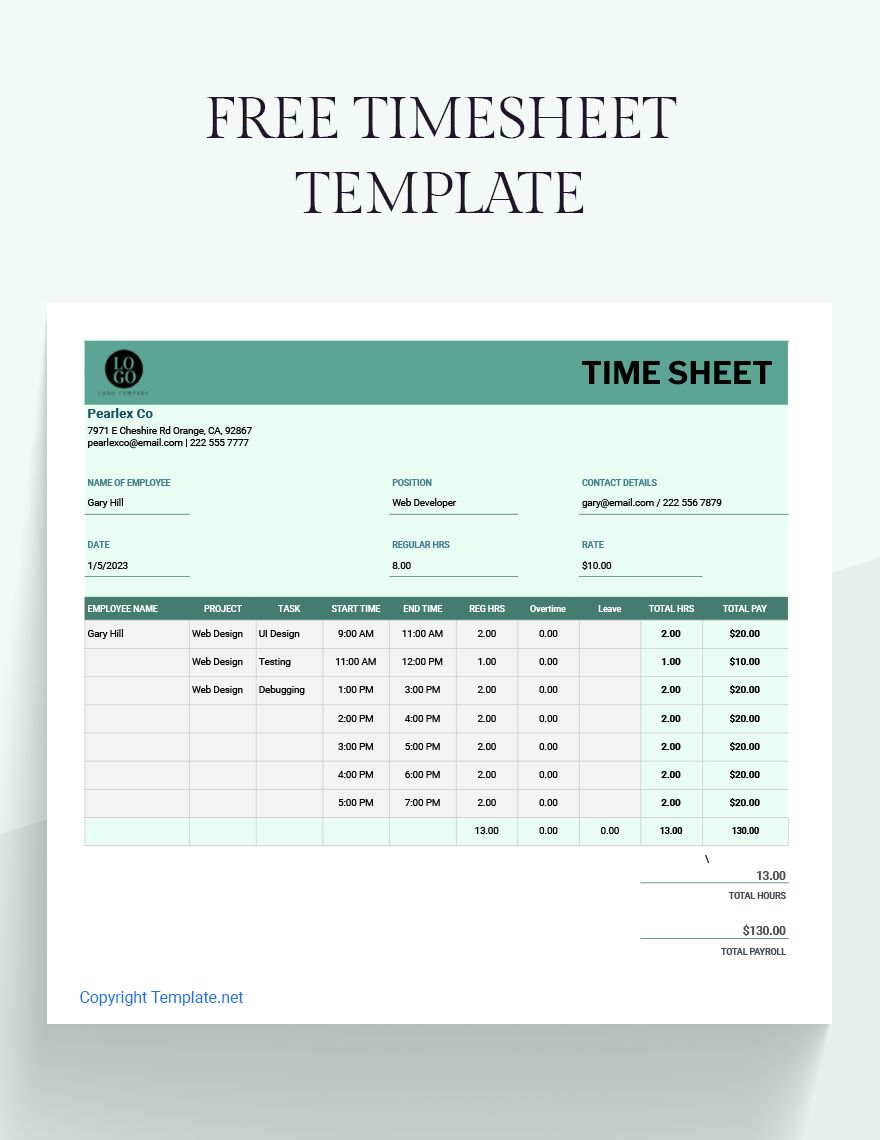 Timesheet Google Sheet Templates Free Download Template net