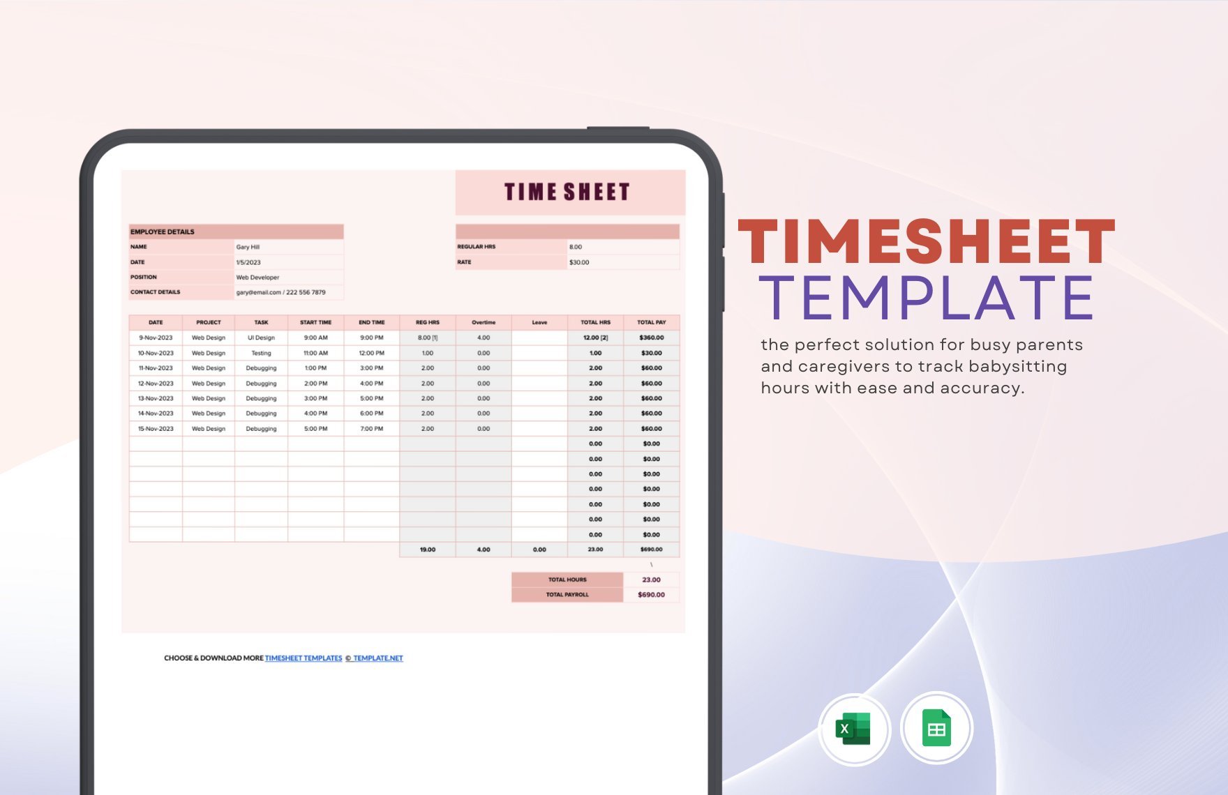 Free Timesheet Template in Excel, Google Sheets