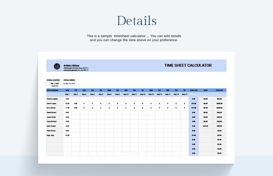 Timesheet Calculator Template Google Sheets, Excel