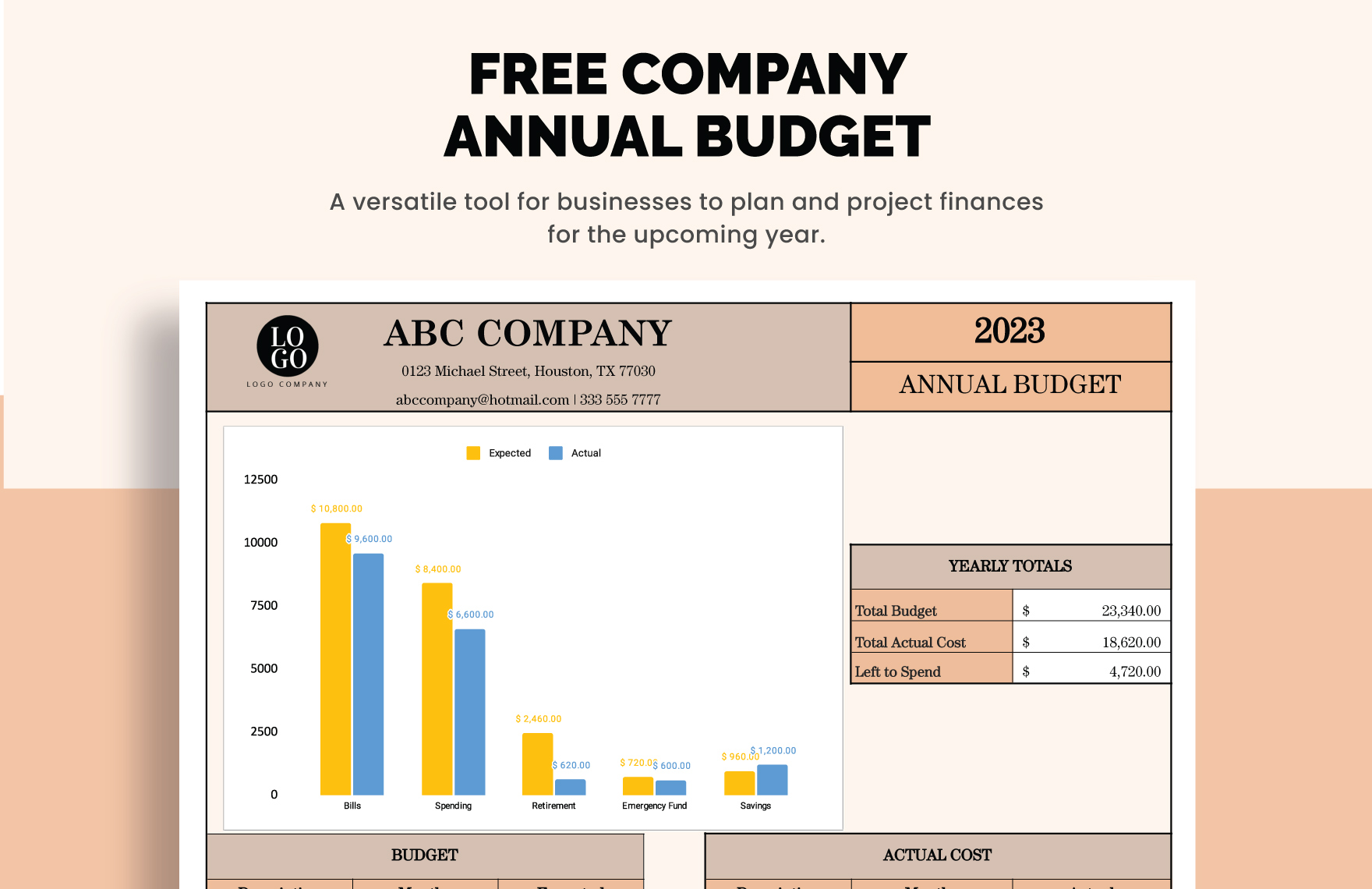 Free Company Annual Budget in Excel, Google Sheets