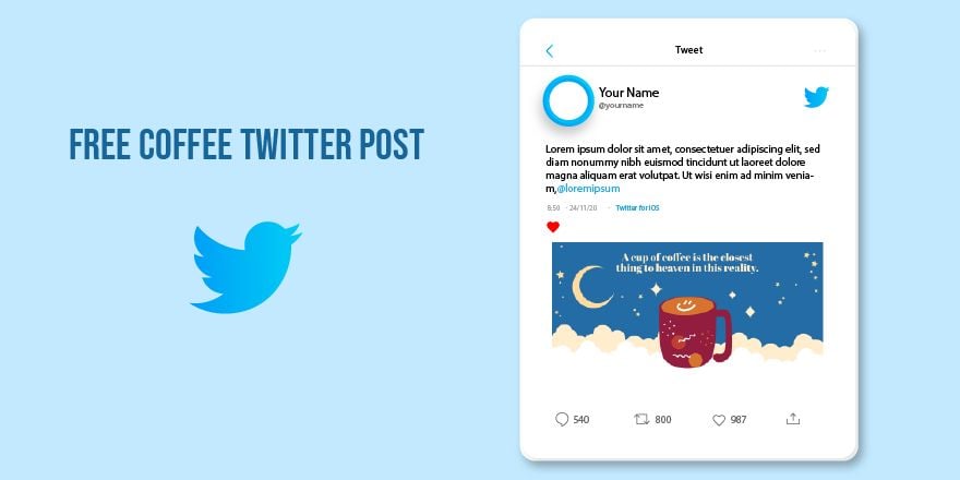Free Coffee Twitter Post  in Illustrator, PSD, EPS, SVG, PNG, JPEG