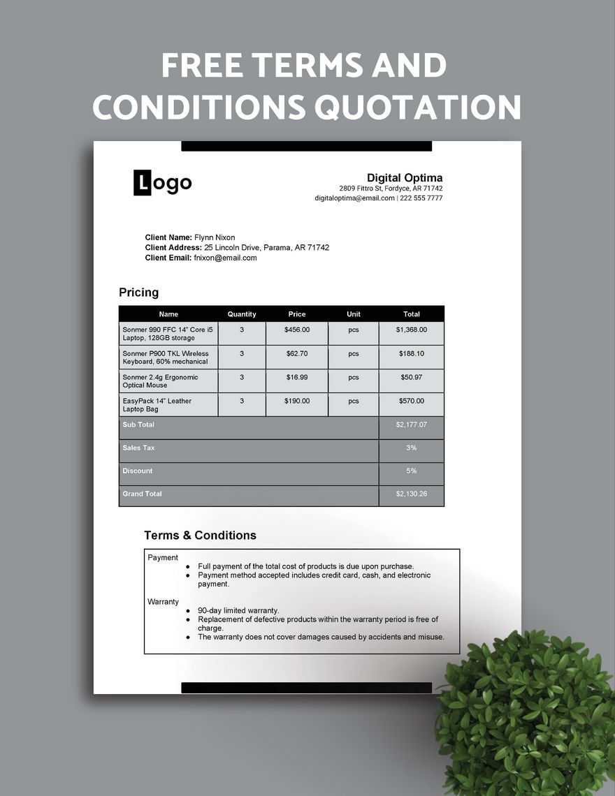 Terms and Conditions Quotation Template