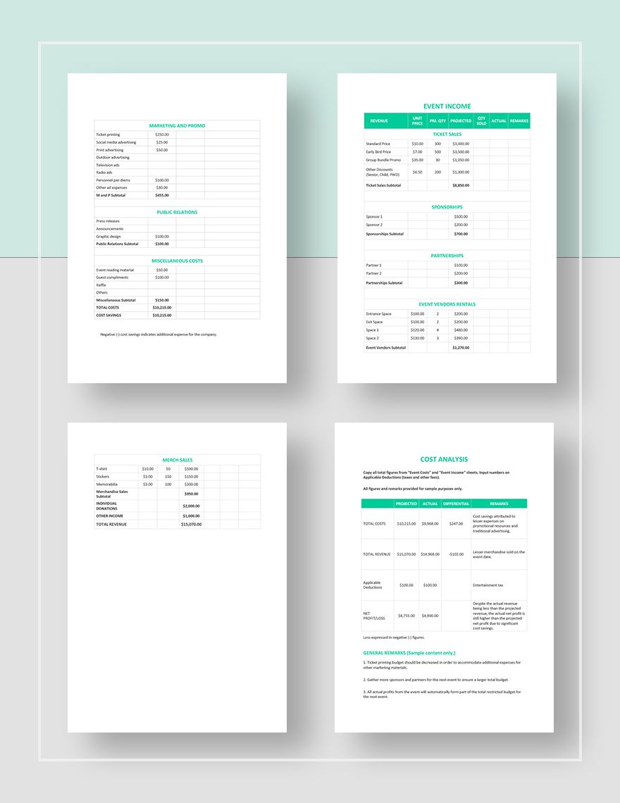 Event Cost Analysis Template