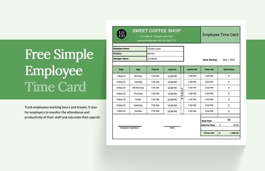 Free Simple Employee Time Card Excel Google Sheets Template