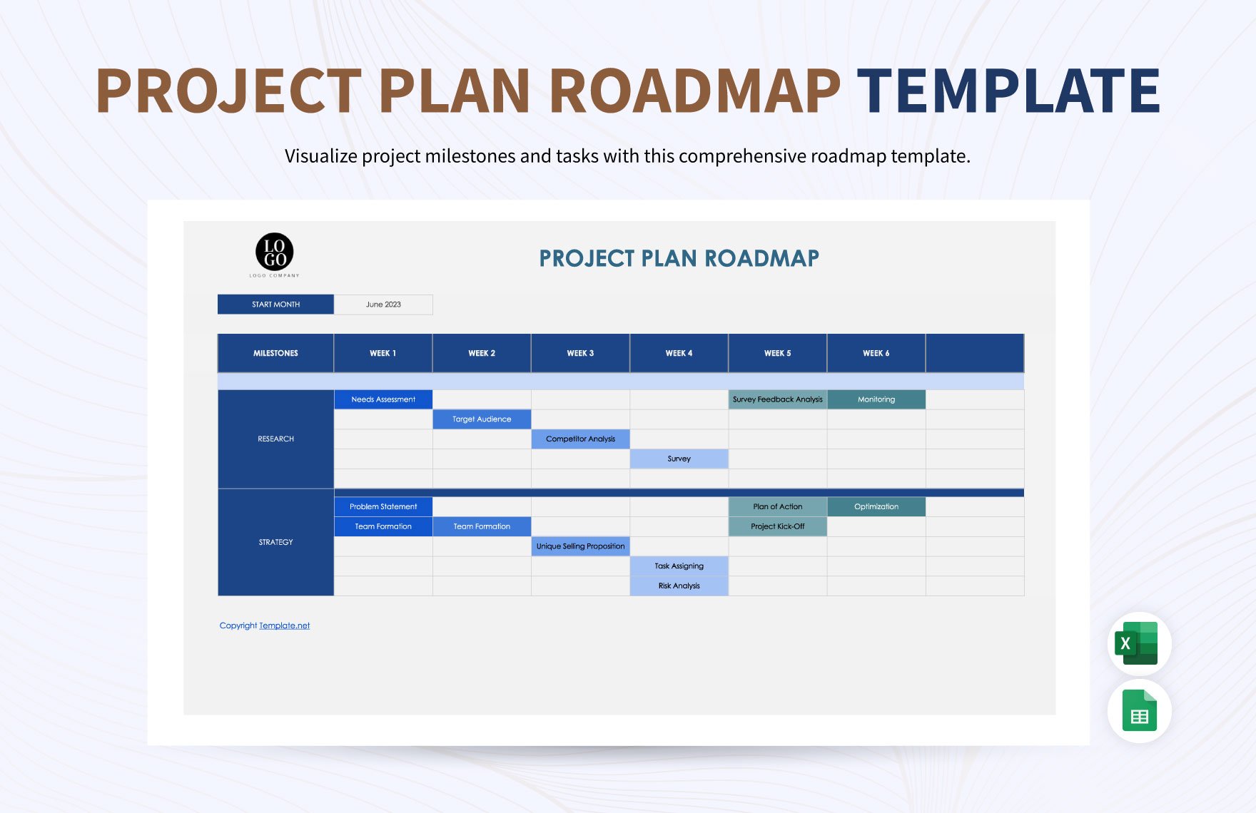 Project Plan Roadmap  in Excel, Google Sheets