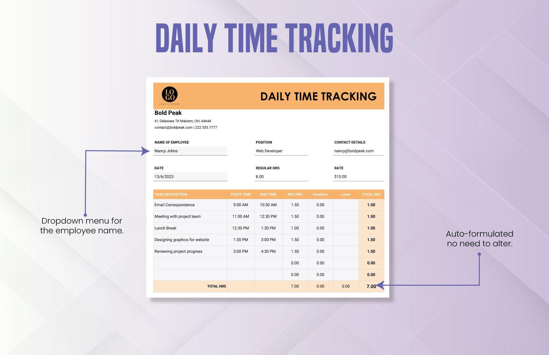 Daily Time Tracking Template