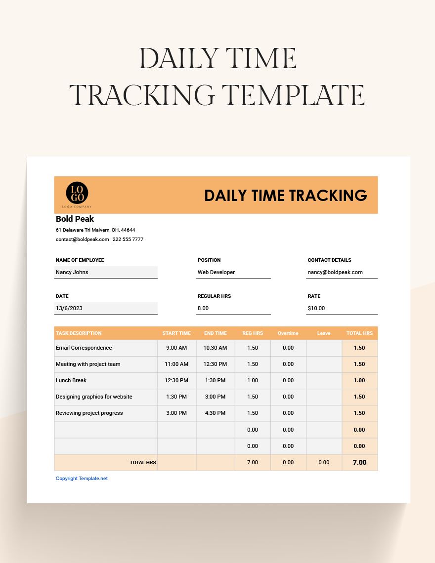 Free Daily Time Tracking Template