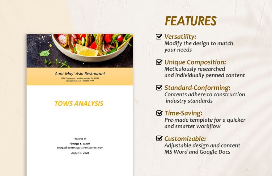 TOWS Analysis Template in Word, Pages, Google Docs - Download ...