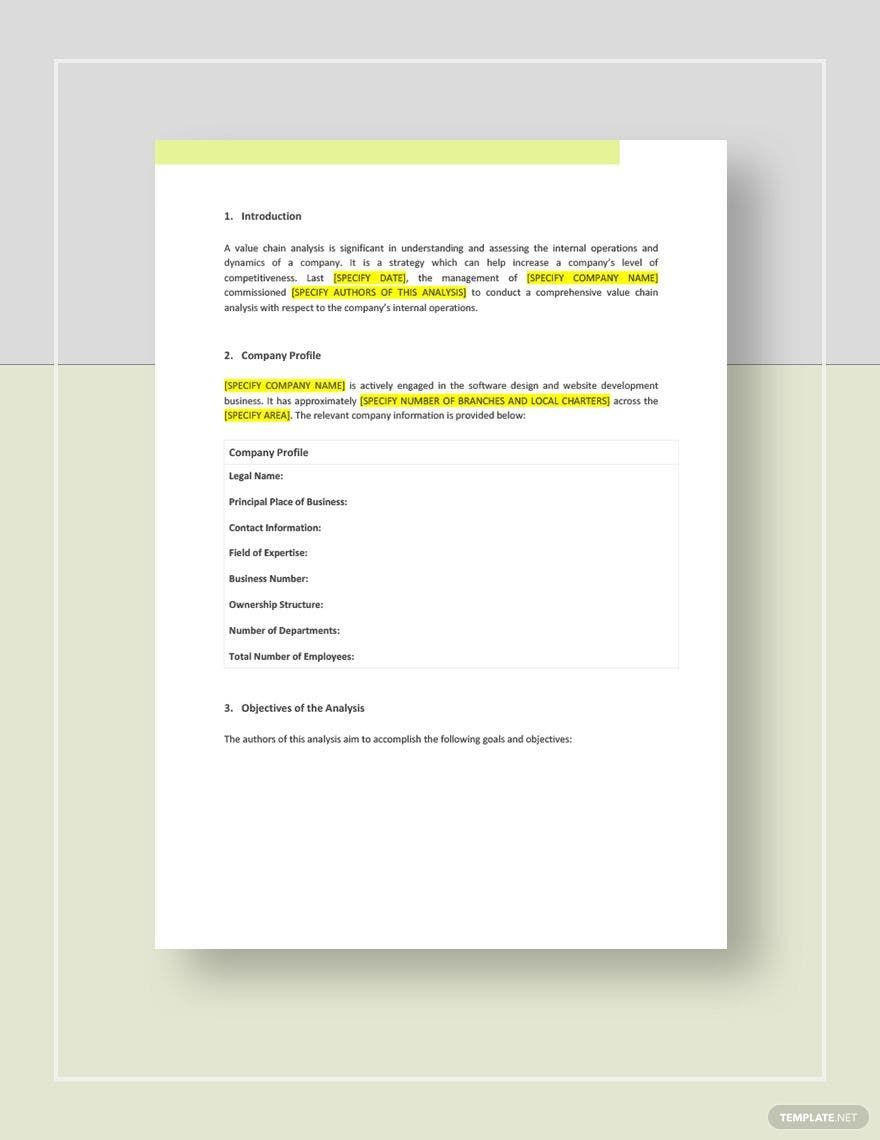 Value Chain Analysis Template Value Chain Analysis Template