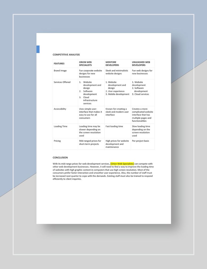 Small Business Competitive Analysis Template