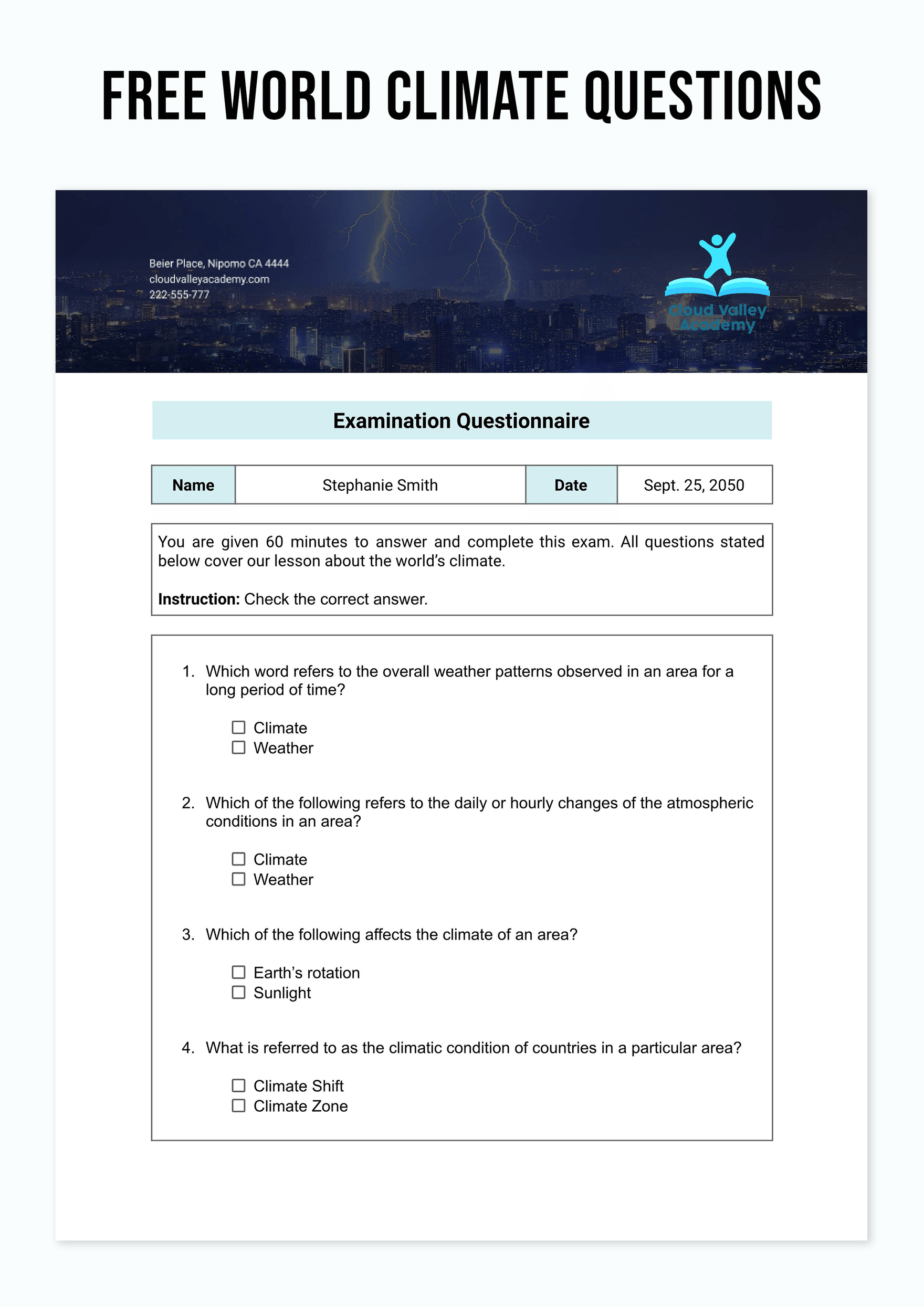 World Climate Questions Template