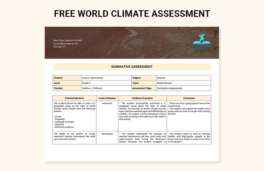 World Climate Assessment Template