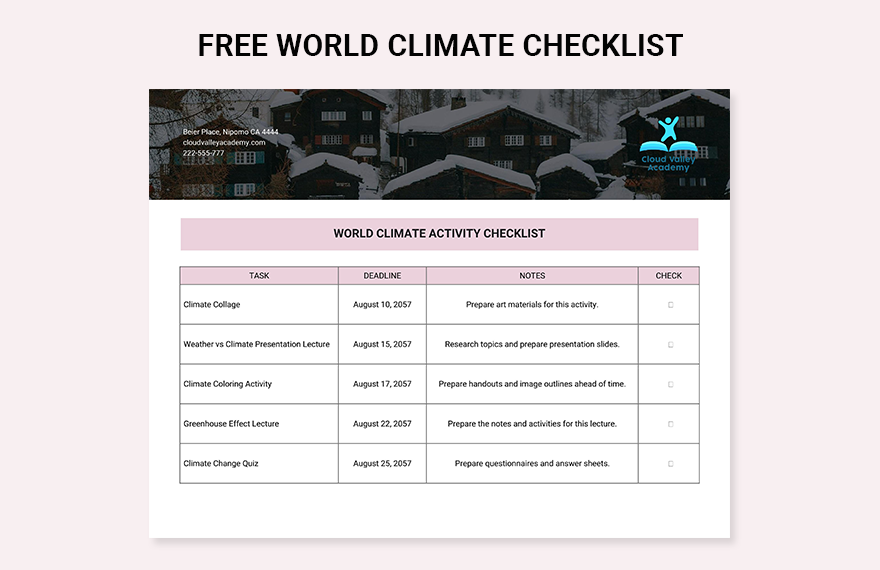 World Climate Checklist Template
