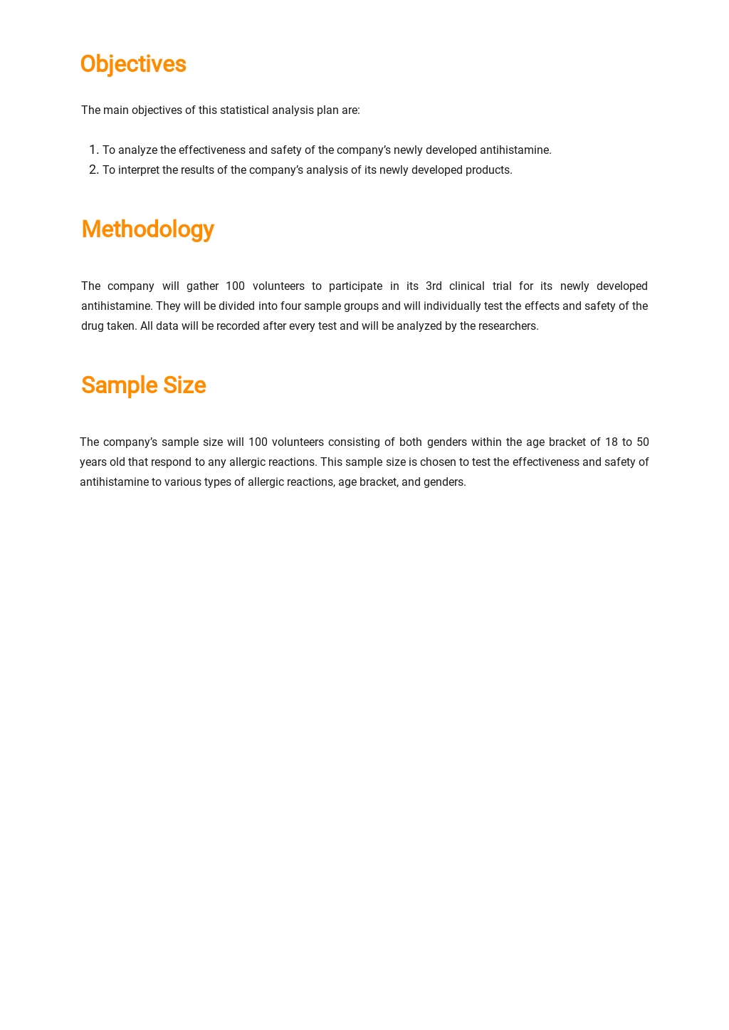 Statistical Analysis Plan Template Google Docs Word Apple Pages