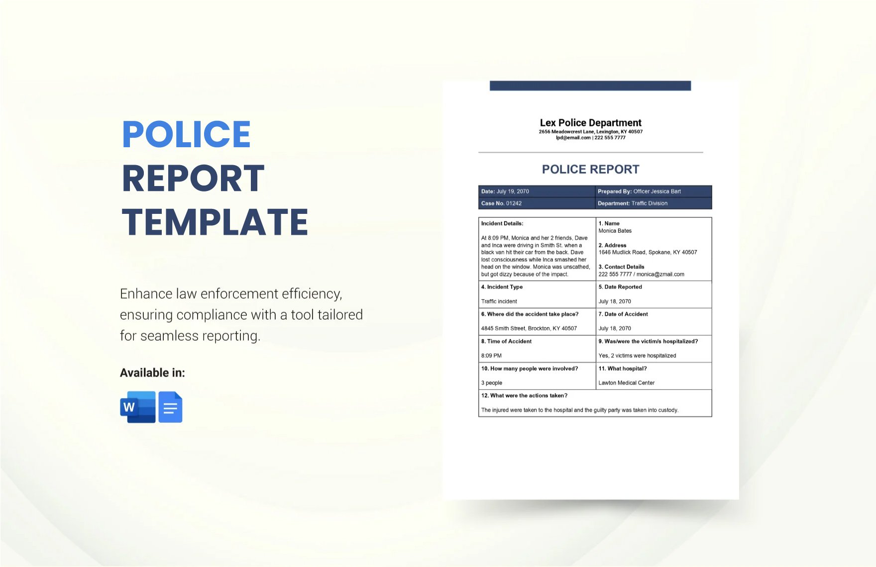 Police Report Template in Word, Google Docs