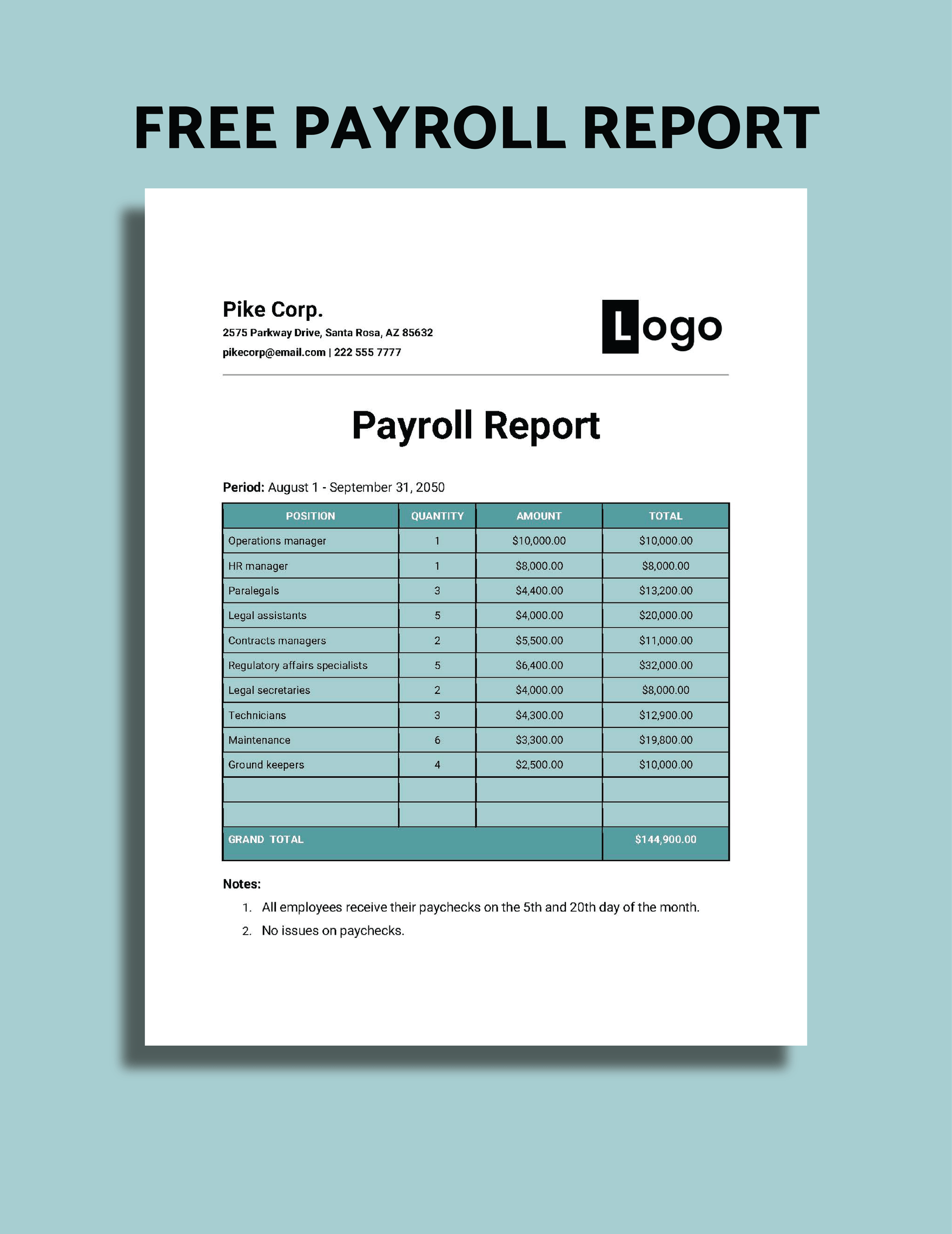 Payroll Report Template