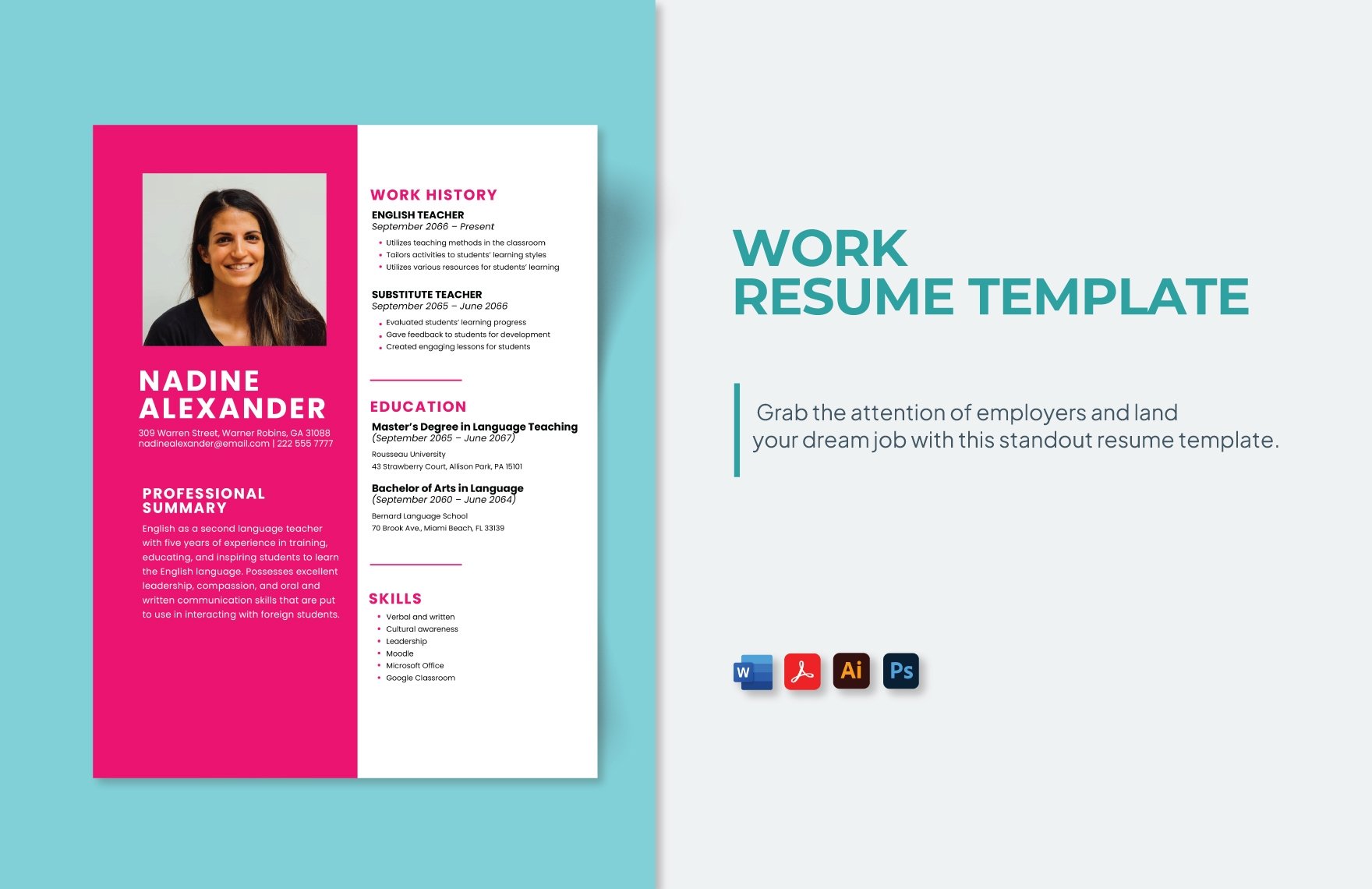 Free Work Resume Template in Word, PDF, Illustrator, PSD