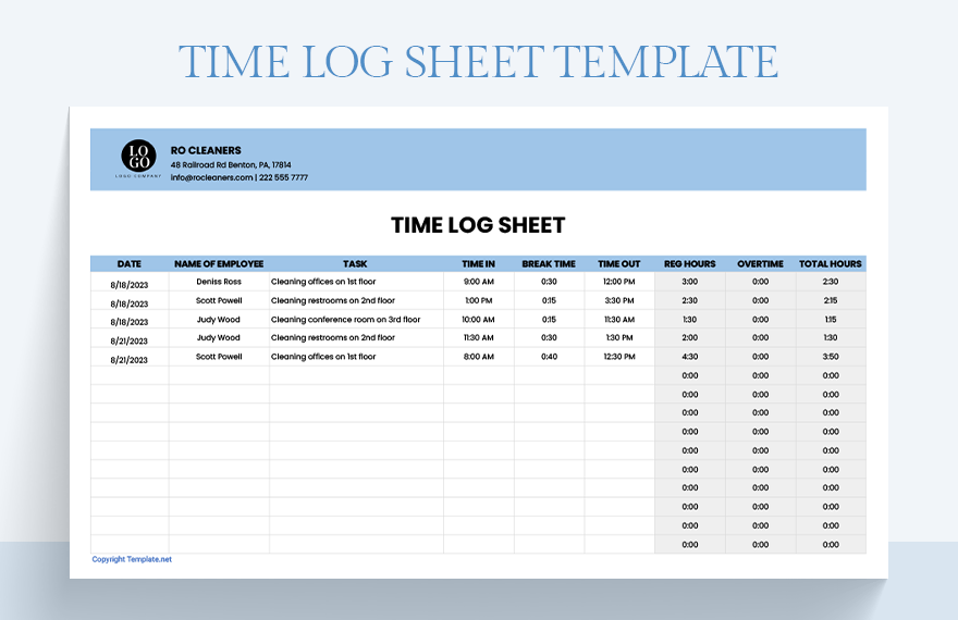 Time log sheet