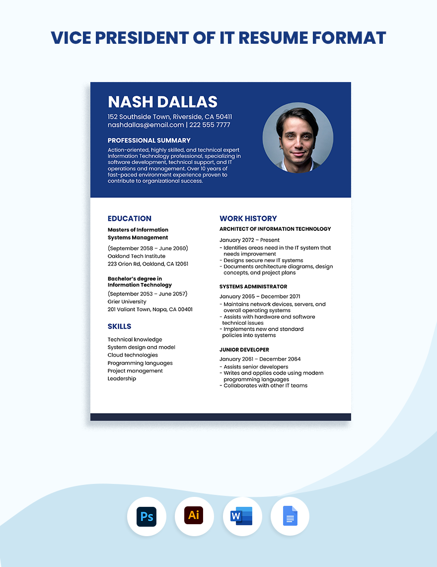 Free Vice President of IT Resume Format in Word, Illustrator, PSD