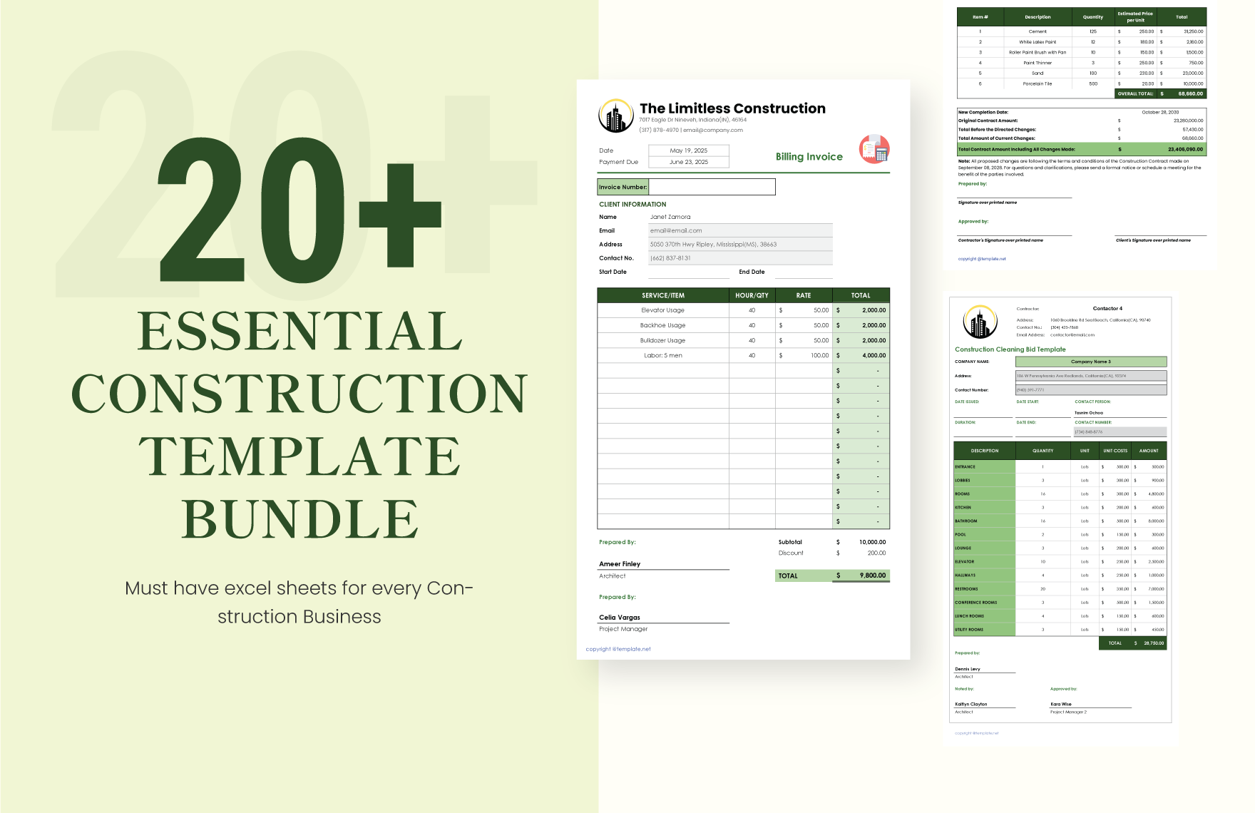 20+ Essential Construction Excel Template Bundle