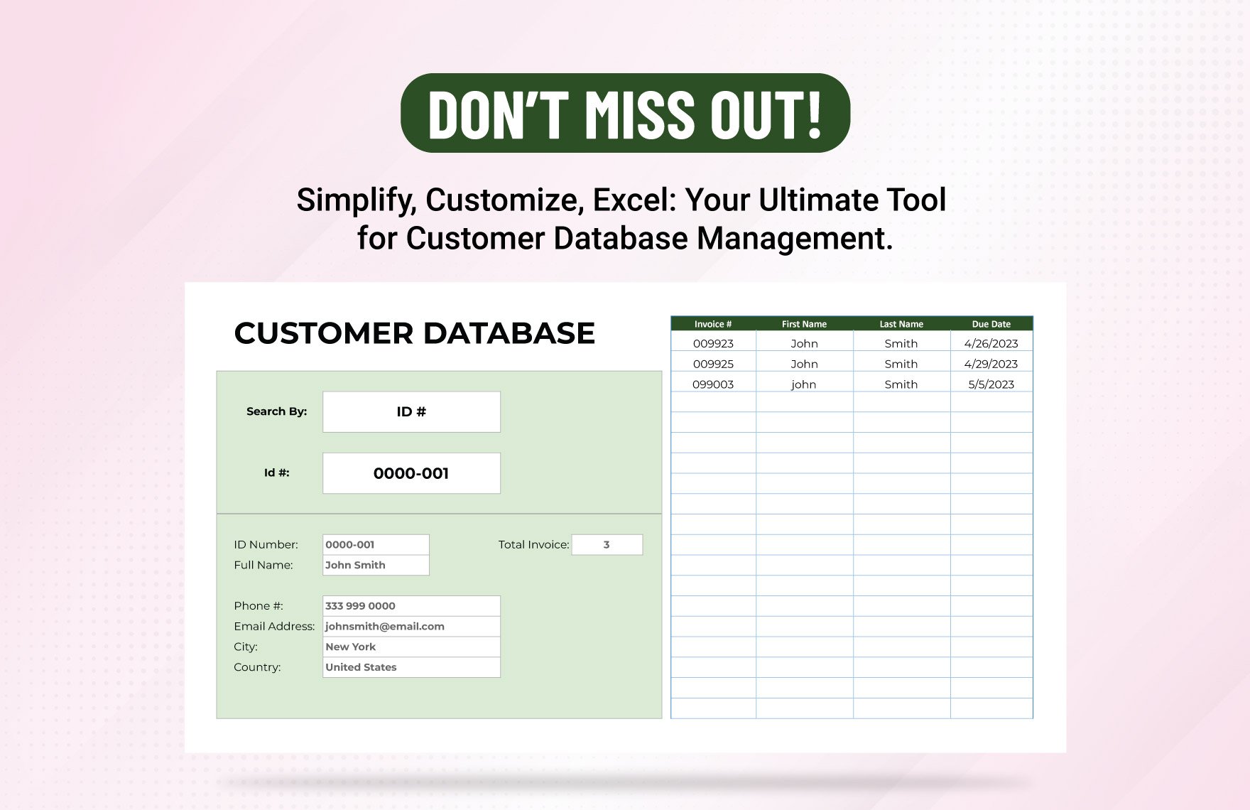 Customer Database Excel Template