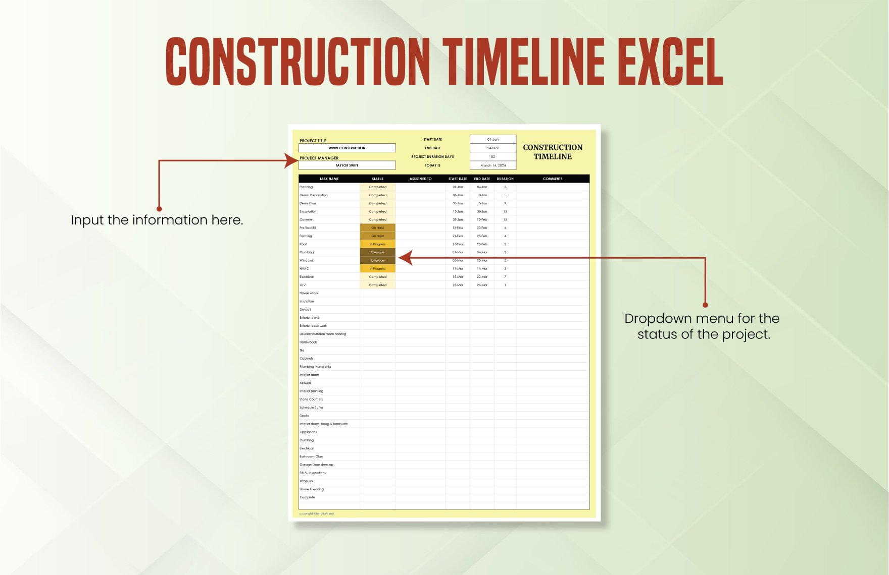 Construction Timeline Excel Template