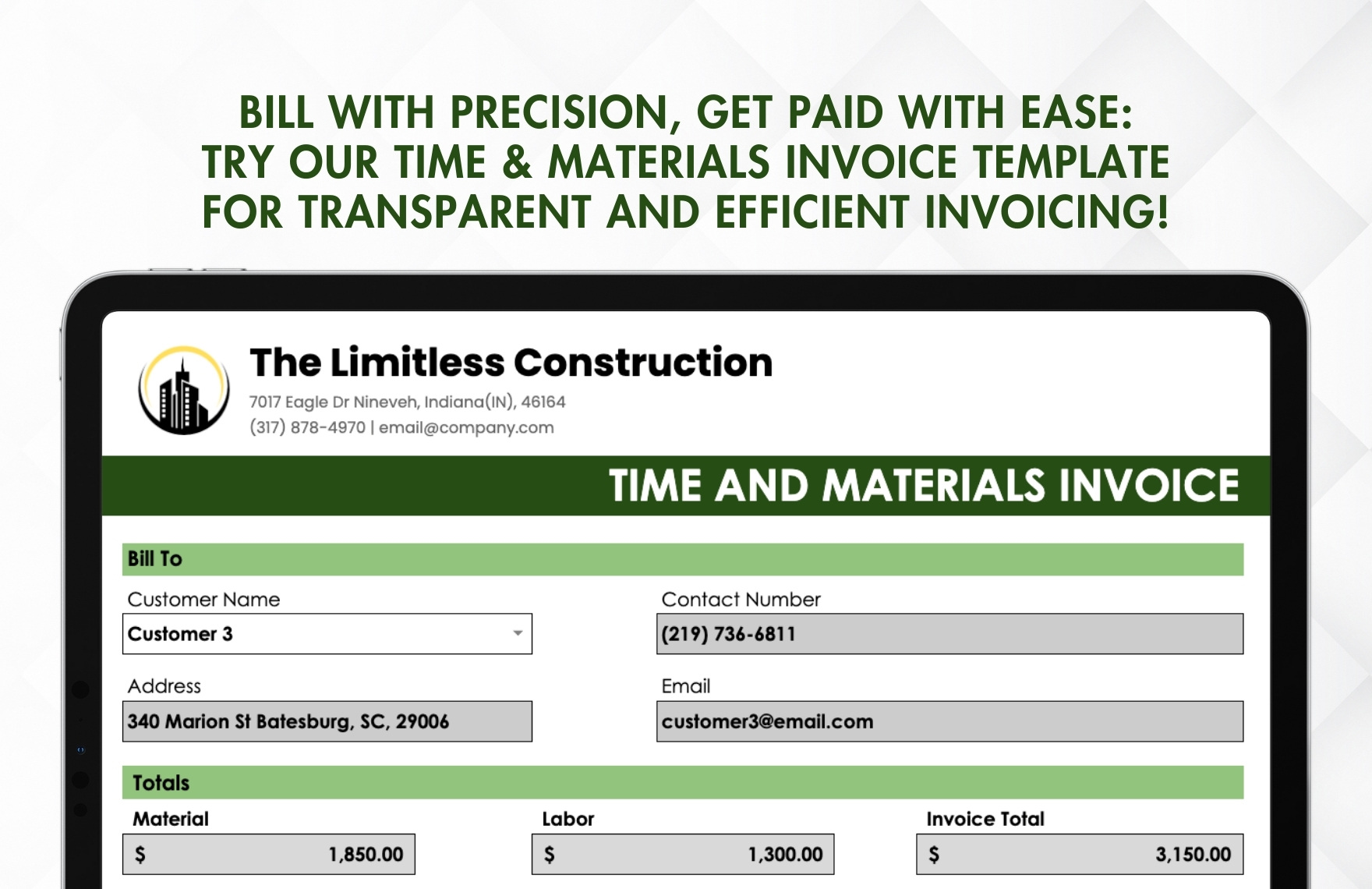 Time & Materials Invoice Template