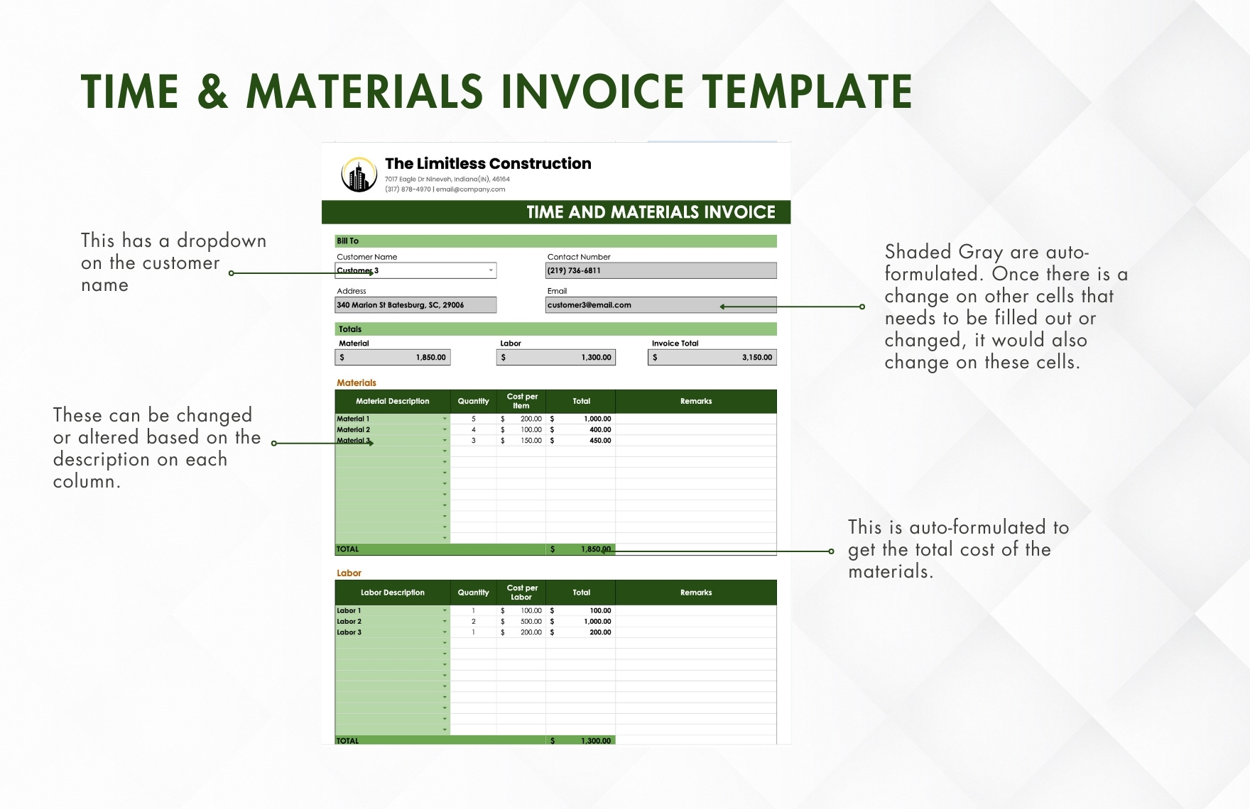 Time & Materials Invoice Template
