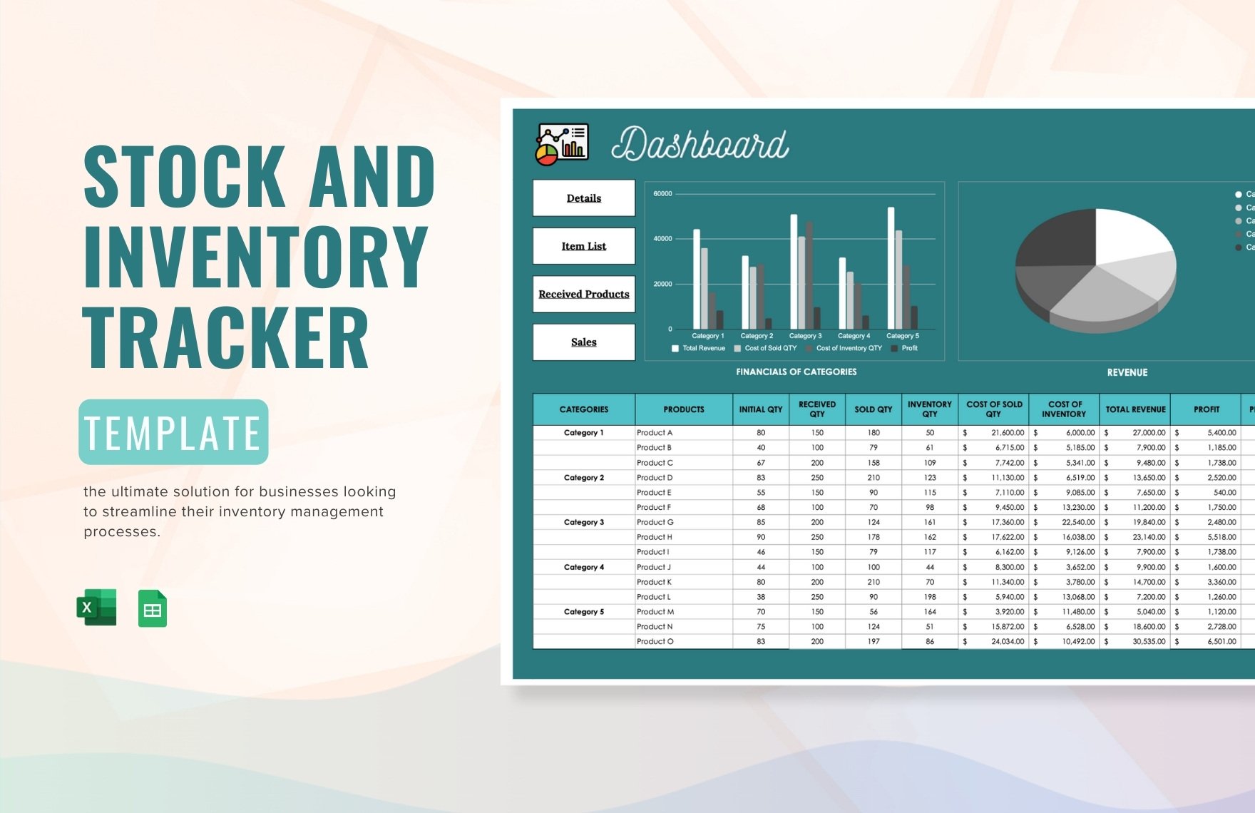 Stock and Inventory Tracker Template in Excel, Google Sheets