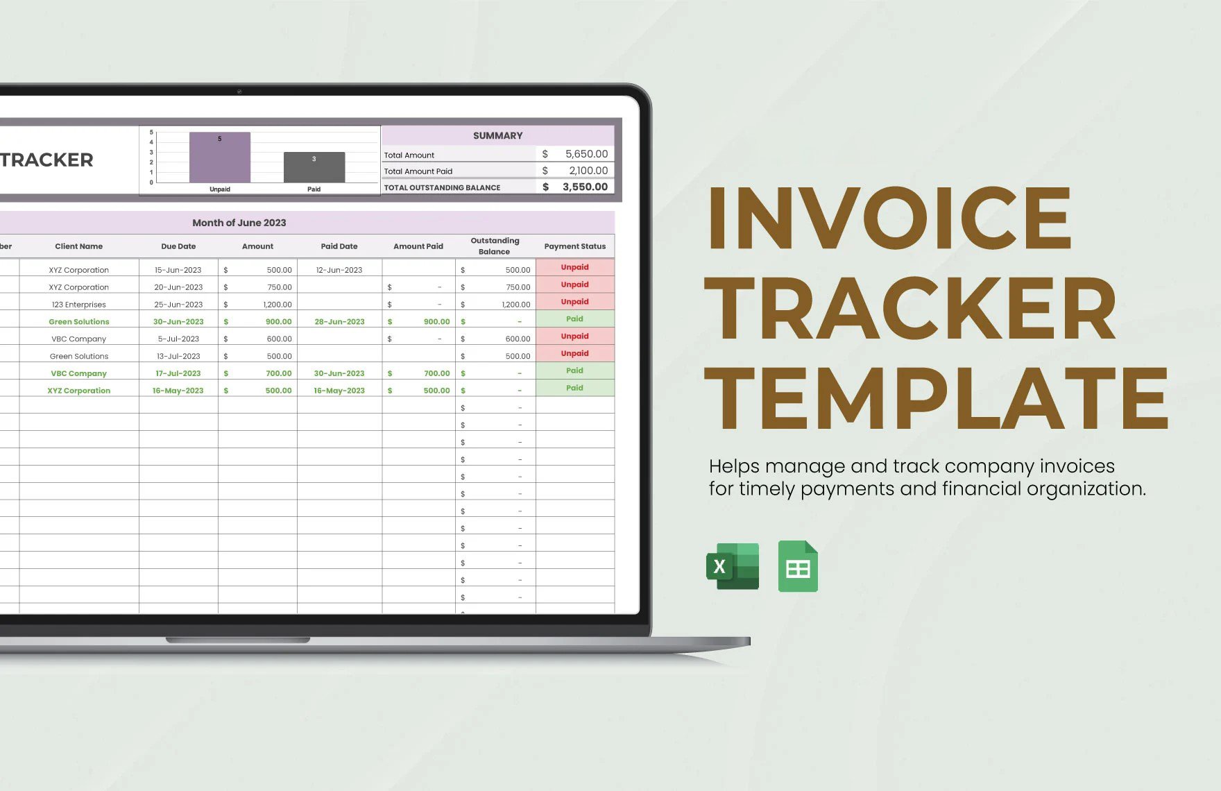 Free Invoice Tracker Template in Excel, Google Sheets